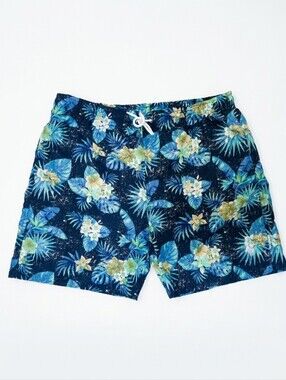 US Polo Assn Hawaiian Floral Swim Trunks Mens XXL Blue Bathing Suit Swimsuit